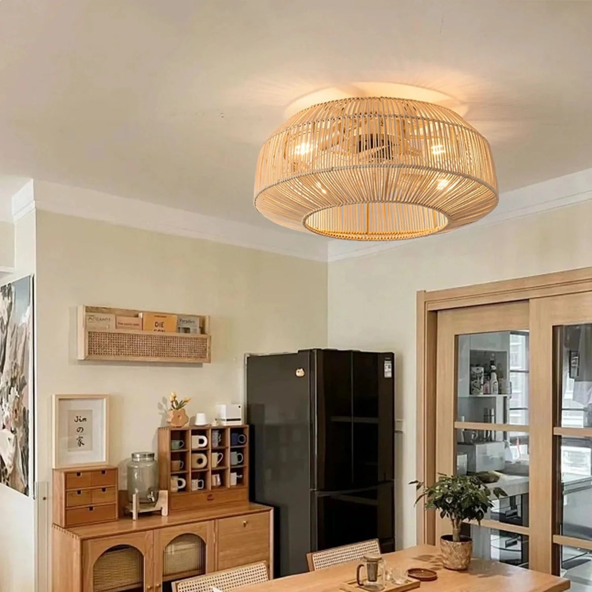 Ventilateur de plafond en rotin de bambou Wabi-Sabi - Luminaire invisible de cuisine | Marco Lucetti