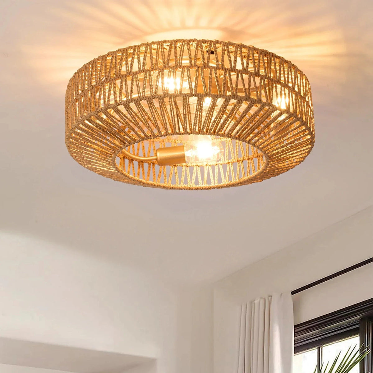 Ventilateur de plafond en rotin Rétro Breeze avec lumière et télécommande | Marco Lucetti