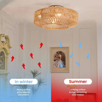Ventilateur de plafond en rotin Rétro Breeze avec lumière et télécommande | Marco Lucetti