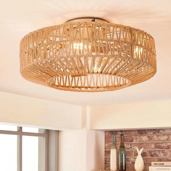 Ventilateur de plafond en rotin Rétro Breeze avec lumière et télécommande | Marco Lucetti