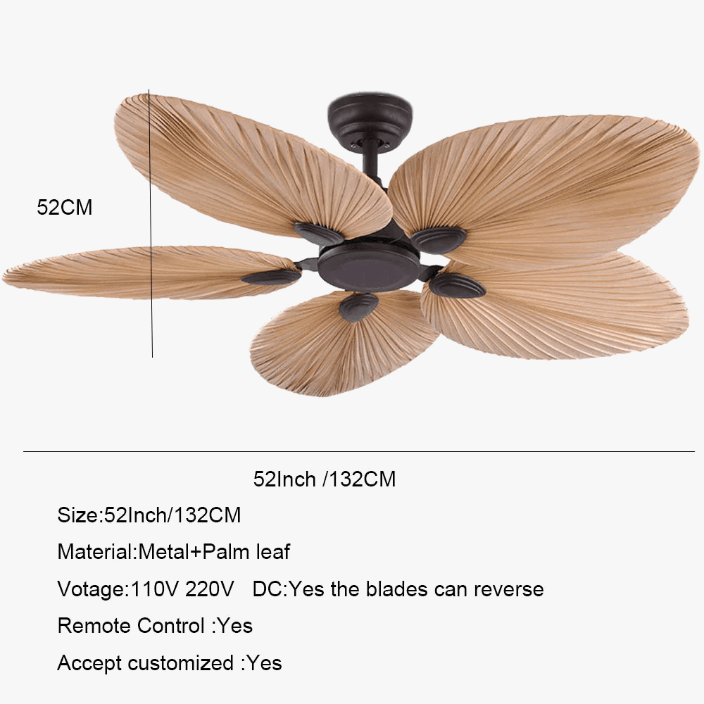 Ventilateur de plafond Exotique Feuilles de Palmier avec Télécommande, Idéal pour Salon ou Chambre | Marco Lucetti
