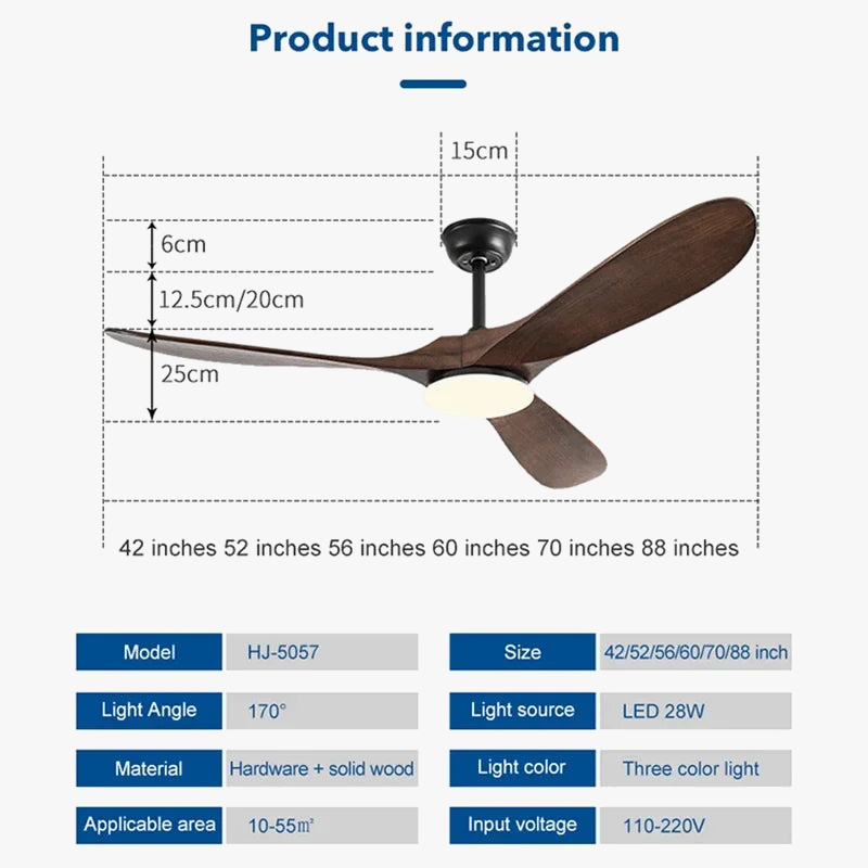 Ventilateur de plafond industriel vintage en bois - Édition sans lumière