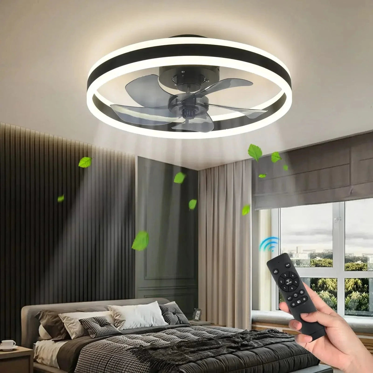Ventilateur de plafond LED moderne avec télécommande et 6 vitesses | Marco Lucetti Noir