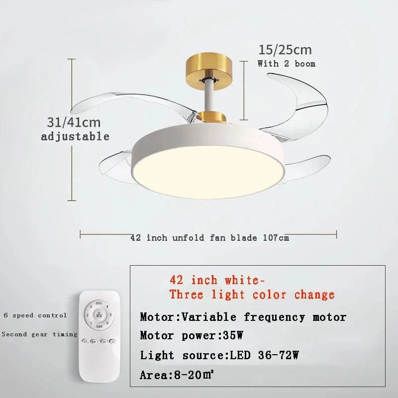 VENTILATEUR DE PLAFOND MODERNE 2024 - LUMIÈRES LED - TÉLÉCOMMANDE RECHARGEABLE | Marco Lucetti B blanc 42 pouces / 71-80W / 85-265V