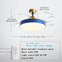 VENTILATEUR DE PLAFOND MODERNE 2024 - LUMIÈRES LED - TÉLÉCOMMANDE RECHARGEABLE | Marco Lucetti B bleu 42 pouces / 71-80W / 85-265V