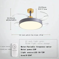 VENTILATEUR DE PLAFOND MODERNE 2024 - LUMIÈRES LED - TÉLÉCOMMANDE RECHARGEABLE | Marco Lucetti B gris 42 pouces / 71-80W / 85-265V