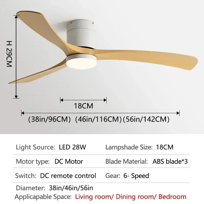 Ventilateur de plafond moderne ABS noir avec LED et télécommande - Édition Luxe | Marco Lucetti Grain de bois blanc / 56 pouces / 110V
