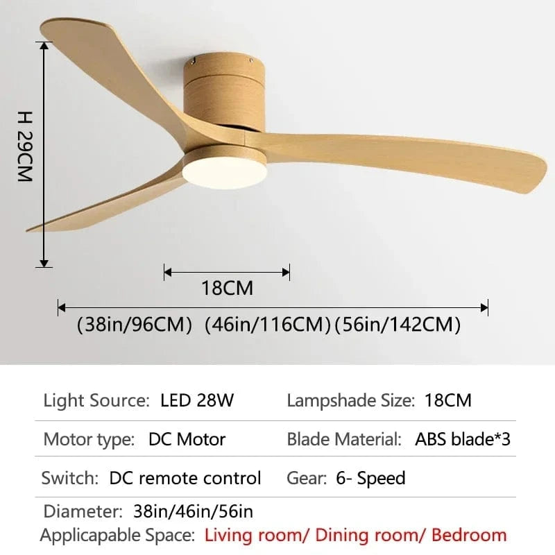 Ventilateur de plafond moderne ABS noir avec LED et télécommande - Édition Luxe | Marco Lucetti Grains de bois entiers / 46 pouces / 110V