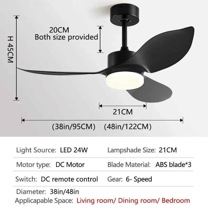 Ventilateur de plafond moderne BreezeTech avec télécommande et éclairage intégré | Marco Lucetti Noir pur / 48 pouces / 220V