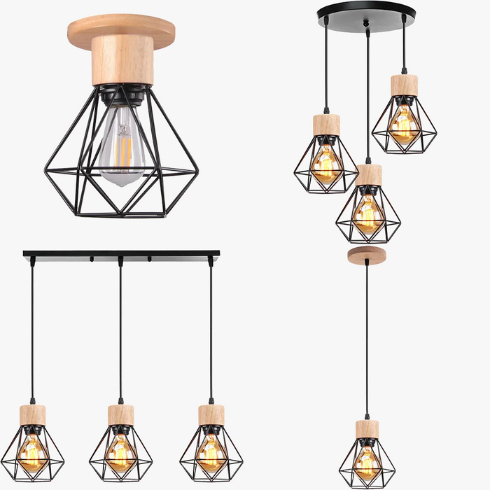 Suspension Vintage en cage Loft 1/3 têtes : Plafonnier suspendu 