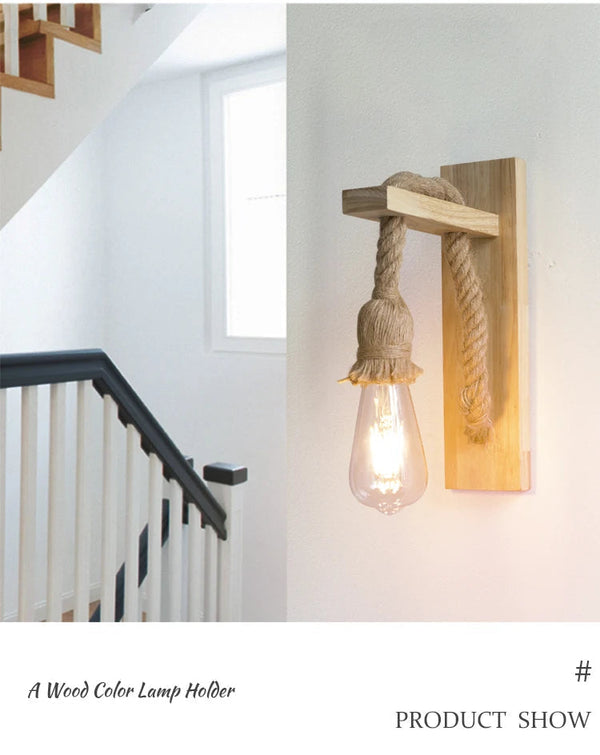 Applique murale rétro en chanvre et bois pour décoration intérieure