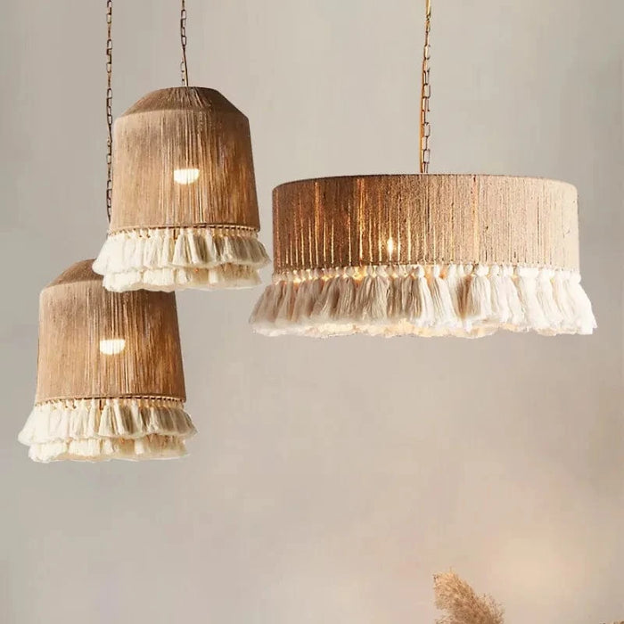 Vintage Chanvre Corde Gland Suspension Lumières - Collection Bohème Variée | Marco Lucetti