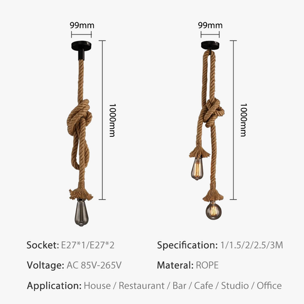 Vintage corde de chanvre suspension - Loft industriel rétro suspendu - Édition Vintage Loft.