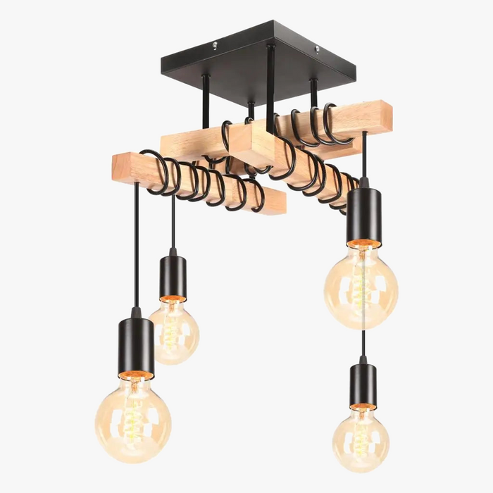 Suspension lumineuse vintage industrielle pour cuisine îlot - Collection Loft Bois & Métal