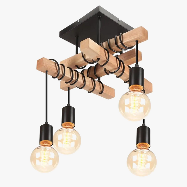 Suspension lumineuse vintage industrielle pour cuisine îlot - Collection Loft Bois & Métal
