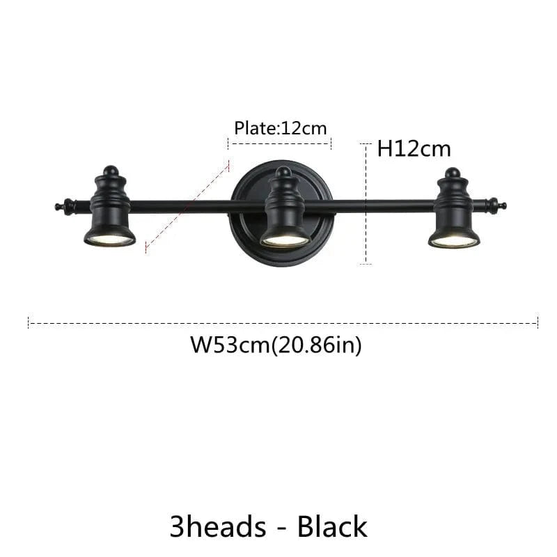 Vintage Miroir Lumineux LED pour Salle de Bains - Applique de vanité à 2/4 Têtes Bronze | Marco Lucetti 3 têtes Noir / Blanc chaud (2700-3500K)