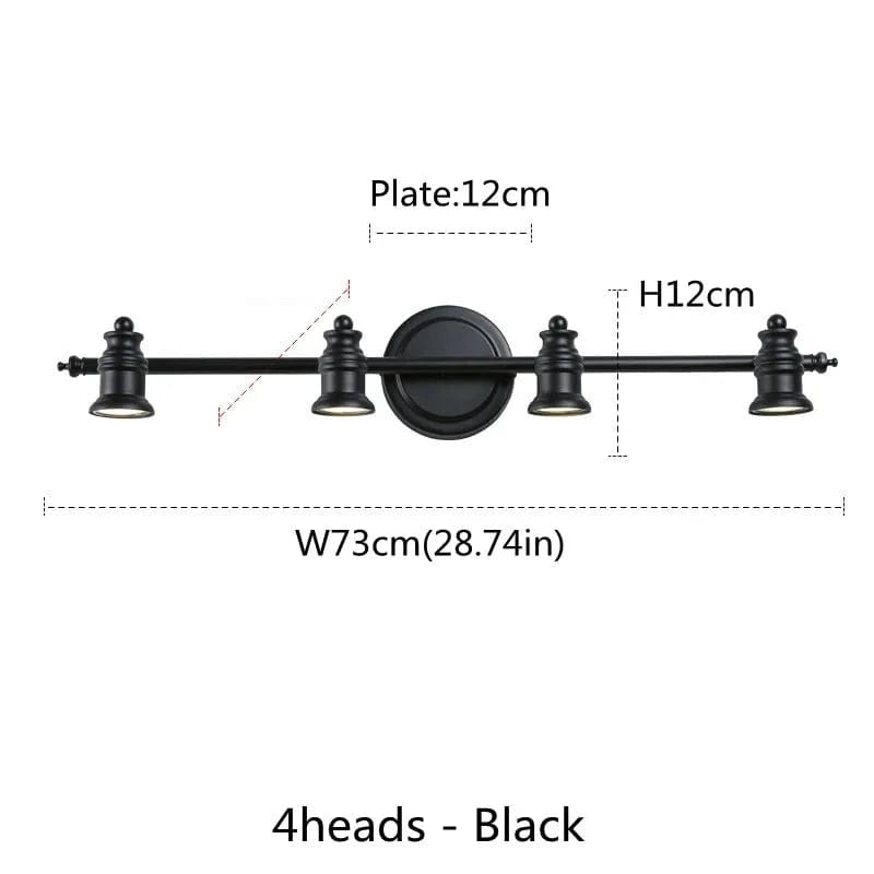 Vintage Miroir Lumineux LED pour Salle de Bains - Applique de vanité à 2/4 Têtes Bronze | Marco Lucetti 4 têtes Noir / Blanc chaud (2700-3500K)