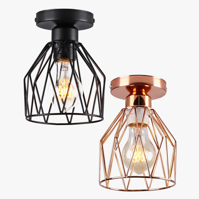 Plafonnier Vintage Rétro Cage Semi-Encastré LED , Décoration Industrielle