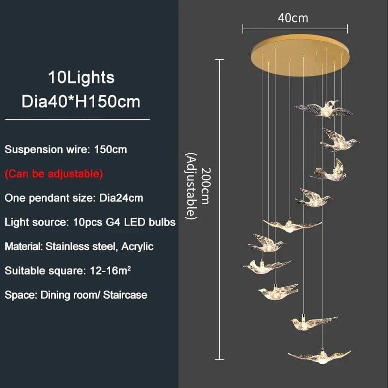 YOULAIKE - Lustre LED design pour escalier de luxe - Suspendu dans le salon - Spirale acrylique - Éclairage longue portée | Marco Lucetti 10 lumières / Lustre doré / Lumière chaude NON variable