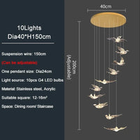 YOULAIKE - Lustre LED design pour escalier de luxe - Suspendu dans le salon - Spirale acrylique - Éclairage longue portée | Marco Lucetti 10 lumières / Lustre doré / Lumière chaude NON variable