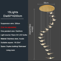 YOULAIKE - Lustre LED design pour escalier de luxe - Suspendu dans le salon - Spirale acrylique - Éclairage longue portée | Marco Lucetti 15 lumières / Lustre doré / Lumière chaude NON variable