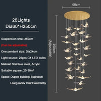 YOULAIKE - Lustre LED design pour escalier de luxe - Suspendu dans le salon - Spirale acrylique - Éclairage longue portée | Marco Lucetti 26 lumières / Lustre doré / Lumière chaude NON variable