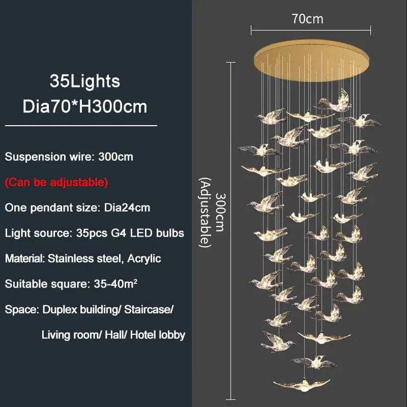 YOULAIKE - Lustre LED design pour escalier de luxe - Suspendu dans le salon - Spirale acrylique - Éclairage longue portée | Marco Lucetti 35 lumières / Lustre doré / Lumière chaude NON variable