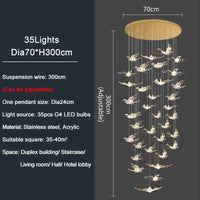 YOULAIKE - Lustre LED design pour escalier de luxe - Suspendu dans le salon - Spirale acrylique - Éclairage longue portée | Marco Lucetti 35 lumières / Lustre doré / Lumière chaude NON variable
